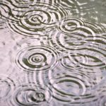 Raindrops falling in water